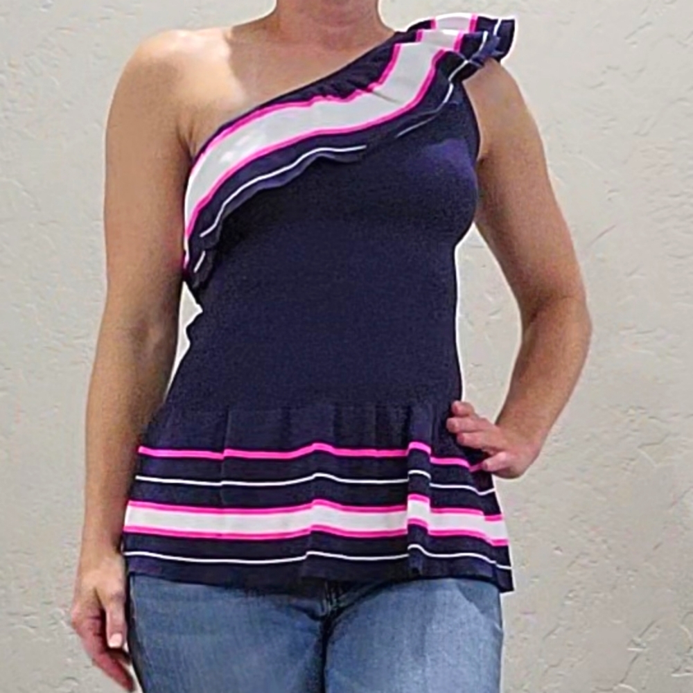 Lilly Pulitzer one shoulder ruffle blouse